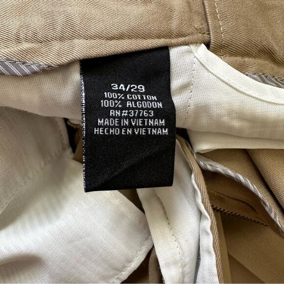 Perry Ellis Portfolio Pants Mens Cotton Khaki Flat Front No Iron Pant Size 34X29 - Picture 10 of 11